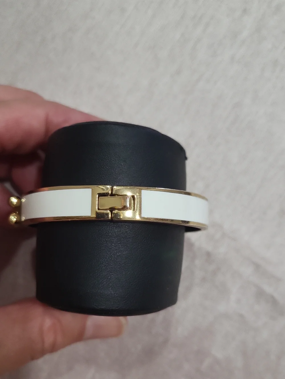 Coach White Enamel Bangle Bracelet with Gold 'C' Accent